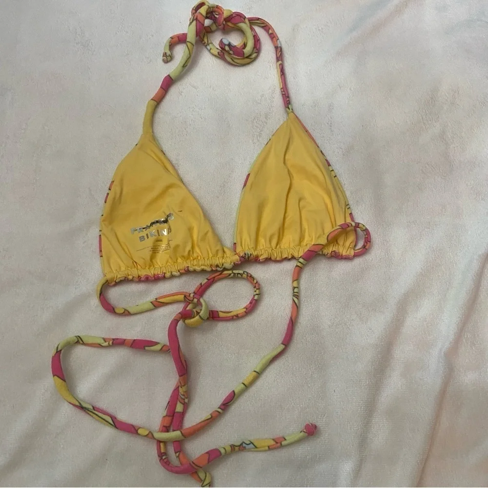 New! Frankie's Bikinis Tia Peace Terry Yellow Pink Patterned Bikini 1067
